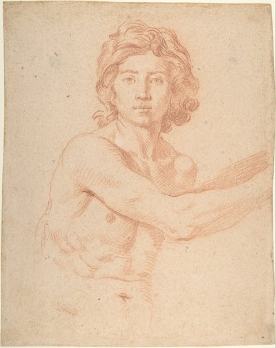 Half-Figure of a Youth with His Right Arm Raised by Simone Cantarini